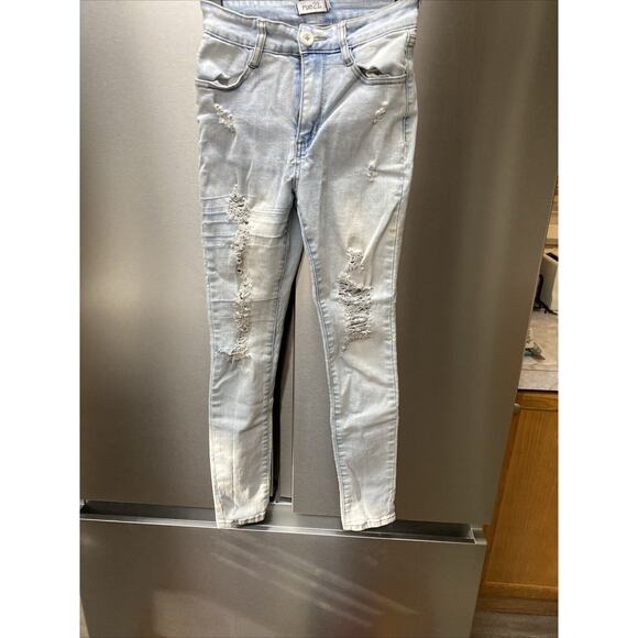 Rue21 Curvy High Rise Ankle Jegging Jeans Women's Size 2 Blue Distressed Fringed - Picture 1 of 5
